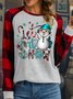 Women's Let It Snow Funny Buffalo Plaid Graphic Print Merry Christmas Loose Crew Neck Top