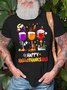 Men's Happy Hallothanksmas Three Red Wine Glasses Funny Graphic Print Crew Neck Cotton Casual T-Shirt