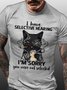 Men's Funny Word I have selective hearing Black Cat Crew Neck T-Shirt