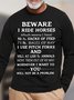 Men’s Beware I Ride Horses You Will Not Be A Problem Crew Neck Casual Cotton Text Letters Top