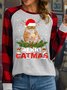 Women’s Merry Catmas Cat Hat Christmas Casual Polyester Cotton Top