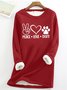 Women Funny Peace Love Dogs Crew Neck Warmth Fleece Sweatshirt