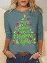 Women's My Favorite Color Is Christma Lights Christmas Tree Funny Graphic Print Black Cat Crew Neck Cotton-Blend Casual Regular Fit Top