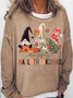 Women's HalloThanksmas Gnomes Holiday Letters Casual Sweatshirt