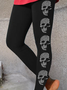 Womens Skull Bling Print Casual Leggings