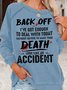 Womens Funny Letter Back Off Crew Neck Casual Sweatshirt