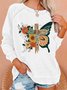 Women's Faith Graphic Retro Floral Christian Butterfly Crew Neck Sweatshirt