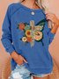 Women's Faith Graphic Retro Floral Christian Butterfly Crew Neck Sweatshirt