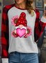 Women’s Valentine's Day Love Gnome Cordate Crew Neck Casual Loose Polyester Cotton Top