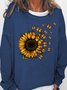 Women's Sunflower Butterfly Print Crew Neck Casual Sweatshirt
