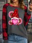 Women’s Valentine's Day Love Gnome Cordate Crew Neck Casual Loose Polyester Cotton Top