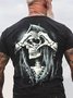 Men's Valentine Skull Hearts Funny Graphic Print Loose Cotton Casual T-Shirt