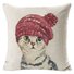 18*18 Linen Pillow Covers Cat Theme Throw Pillow Case Cushion Cover For Bed Office Car