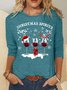 Women’s Christmas Spirits Wine Crew Neck Christmas Casual Cotton-Blend Top