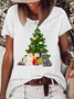 Women's Christmas Tree Cute Cat Print Casual T-Shirt
