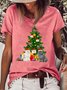 Women's Christmas Tree Cute Cat Print Casual T-Shirt