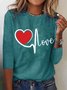 Women's Love Simple Heart  Cotton-Blend Long Sleeve Top