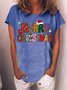 Women's Merry Christmas Funny Graphic Print Casual Cotton-Blend Crew Neck T-Shirt