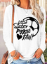 Women's Funny Word Soccer Little Sister Biggest Fan Cotton-Blend Simple Crew Neck Long Sleeve Top