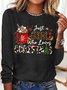 Women's Just A Girl Wholoves Christmas Leopard Graphic Print Christmas Cotton-Blend Casual Top