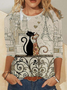 Women‘s Love Cat Regular Fit Simple Animal Long Sleeve Top