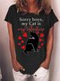 Women's Sorry Boys My Cat Is My Valentine Love Funny Graphic Print Cotton-Blend Cat Casual Loose T-Shirt