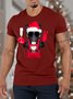 Men’s Merry Christmas Dog Wine Casual Crew Neck Christmas T-Shirt