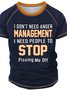 Men's I Don't Need Anger Management I Need People To Stop Funny Graphic Print Casual Crew Neck Regular Fit Text Letters T-Shirt