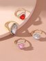 4Pcs Gold Colored Gemstones Heart Pattern Ring Set Valentine's Day Gift Jewelry