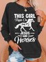Women's Funny Word This Girl Runs On Jesus and Horses Simple Text Letters Sweatshirt