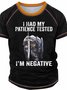 Men's I Had My Patience Tested I'm Negative Raglan Sleeve Text Letters T-Shirt