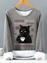 Women's Coffee Spelled Backwards Is Eeffoc Funny Black Cat Graphic Print Warmth Fleece Sweatshirt