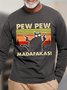 Men's Pew Pew Madafakas Cat Funny Graphic Print Loose Text Letters Cotton Vintage Top
