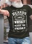 Men's Beards And Whiskey Make Me Frisky Funny Graphic Print Vintage Text Letters Cotton Loose T-Shirt