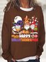 Womens Happy Hallothanksmas Holiday Gnomes Crew Neck Sweatshirt