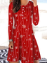 Women's Red Abstract Print Casual Crew Neck Dress