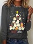 Women's Funny Cat Christmas Tree Cotton-Blend Crew Neck Simple Long Sleeve Top