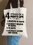 4 Stages Of A Man's Life Faith Text Letters Casual Shopping Tote Bag