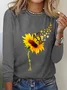 Women's Butterfly Paw Print Blooms Sunflower You Are My Sunshine Cotton-Blend Simple Long Sleeve Top