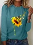 Women's Butterfly Paw Print Blooms Sunflower You Are My Sunshine Cotton-Blend Simple Long Sleeve Top