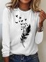 Women's Feather Pattern Simple Feather Pattern Crew Neck Long Sleeve Top