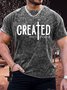 Men's Religion Faith Created With A Purpose Funny Bleach Print Text Letters Loose Casual Crew Neck T-Shirt