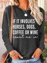Women's Funny Word Dog Horse Coffee Regular Fit Text Letters Simple Top