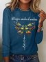 Women's Butterfly Printed Graphic Cotton-Blend Simple Long Sleeve Top