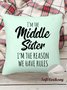 18*18 Sister Gift Middle Sister Funny Throw Pillow Covers, Pillow Covers Decorative Soft Corduroy Cushion Pillowcase Case For Living Room