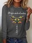 Women's Butterfly Printed Graphic Cotton-Blend Simple Long Sleeve Top
