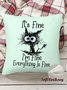 18*18 Funny I Am Fine Black Cat Letter Throw Pillow Covers, Pillow Covers Decorative Soft Corduroy Cushion Pillowcase Case For Living Room