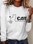 Women's Cat mama Regular Fit Heart Simple Cotton-Blend Long Sleeve Top