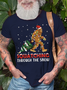 Men's Squatching Through The Snow Christmas Tree Orangutan Funny Graphic Printing Crew Neck Loose Cotton Casual T-Shirt