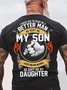 Men's I Asked God To Make Me A Batter Man He Sent Me My Son I Asked God For An Angel He Sentme My Daughter Funny Graphic Printing Cotton Text Letters Casual Crew Neck T-Shirt